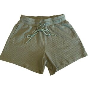 Waffle‎ Knit Drawstring Lounge Shorts Women Sage Green Size S